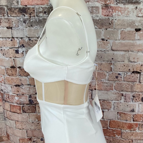 Angel Biba Corseted Mini Dress Blind Date Nude Mesh Bodycon White Sz Small - Picture 4 of 14